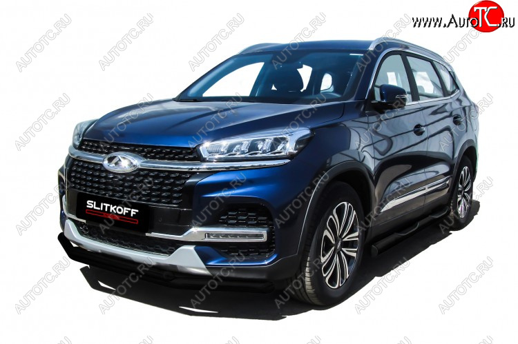 9 699 р. Защита переднего бампера Slitkoff (Ø 57+Ø 42). Chery Tiggo 8 (T18) рестайлинг (2019-2025) (Цвет: черный)  с доставкой в г. Майкоп