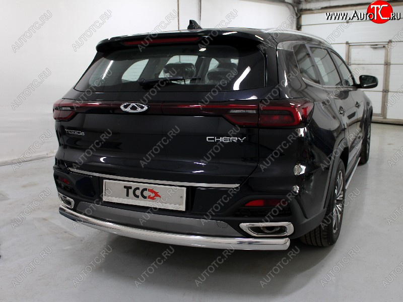 21 699 р. Защита заднего бампера (овальная) ТСС (нержавейка d 75х42 мм) Chery Tiggo 8 (T18) рестайлинг (2019-2025)  с доставкой в г. Майкоп