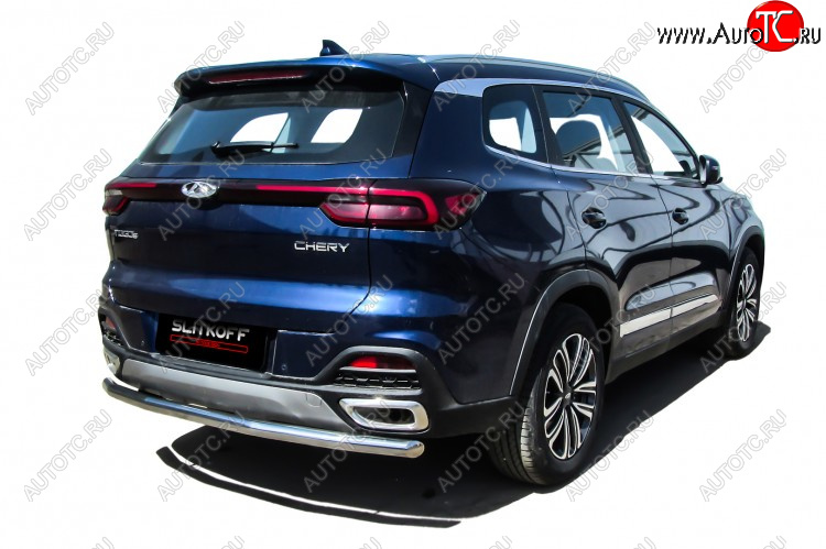 10 449 р. Защита заднего бампера Slitkoff (Ø 57 мм)  Chery Tiggo 8  1 T18 (2019-2023) рестайлинг (Полированная нержавейка)  с доставкой в г. Майкоп