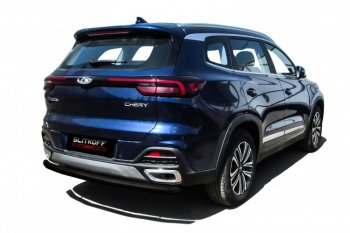 Защита заднего бампера Slitkoff (Ø 57 мм) Chery Tiggo 8  (T18) (2019-2025) рестайлинг (Цвет: черный)