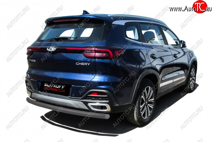 7 299 р. Защита заднего бампера Slitkoff (Ø 57 мм)  Chery Tiggo 8  1 T18 (2019-2023) рестайлинг (Цвет: серебристый)  с доставкой в г. Майкоп