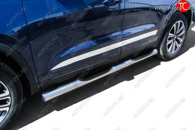 17 699 р. Защита порогов Slitkoff (Ø 76 мм, с проступями)  Chery Tiggo 8  (T18) (2018-2025) дорестайлинг, рестайлинг (Полированная нержавейка)  с доставкой в г. Майкоп