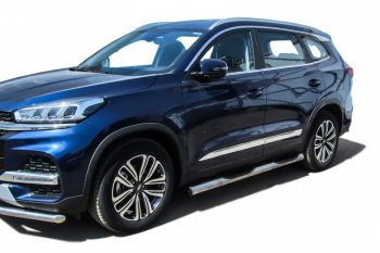 17 699 р. Защита порогов Slitkoff (Ø 76 мм, с проступями)  Chery Tiggo 8  (T18) (2018-2025) дорестайлинг, рестайлинг (Полированная нержавейка)  с доставкой в г. Майкоп. Увеличить фотографию 4