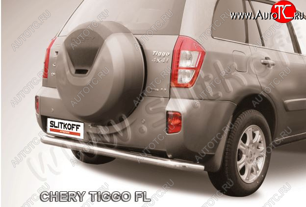 7 999 р. Защита заднего бампера Slitkoff (Ø 57 мм, длинная) Chery Tiggo T11 рестайлинг (2013-2016) (Сталь окрашенная в цвет: серебристый)  с доставкой в г. Майкоп