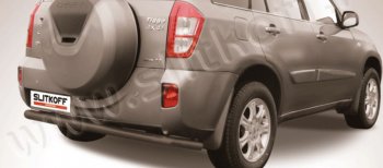 Защита заднего бампера Slitkoff (Ø57 мм, длинная) Chery Tiggo T11 рестайлинг (2013-2016) (Сталь полимерным покрытием в цвет: черный)