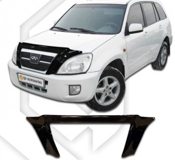 3 699 р. Дефлектор капота (2006-2010) CA-Plastic exclusive Chery Tiggo T11 дорестайлинг (2005-2013) (серия Classic черный, Без надписи)  с доставкой в г. Майкоп. Увеличить фотографию 2