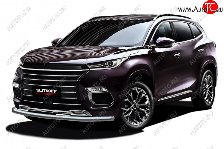 11 899 р. Защита переднего бампера Slitkoff (Ø 57 мм).  EXEED TXL (2020-2021)  дорестайлинг (Нержавеющая сталь)  с доставкой в г. Майкоп