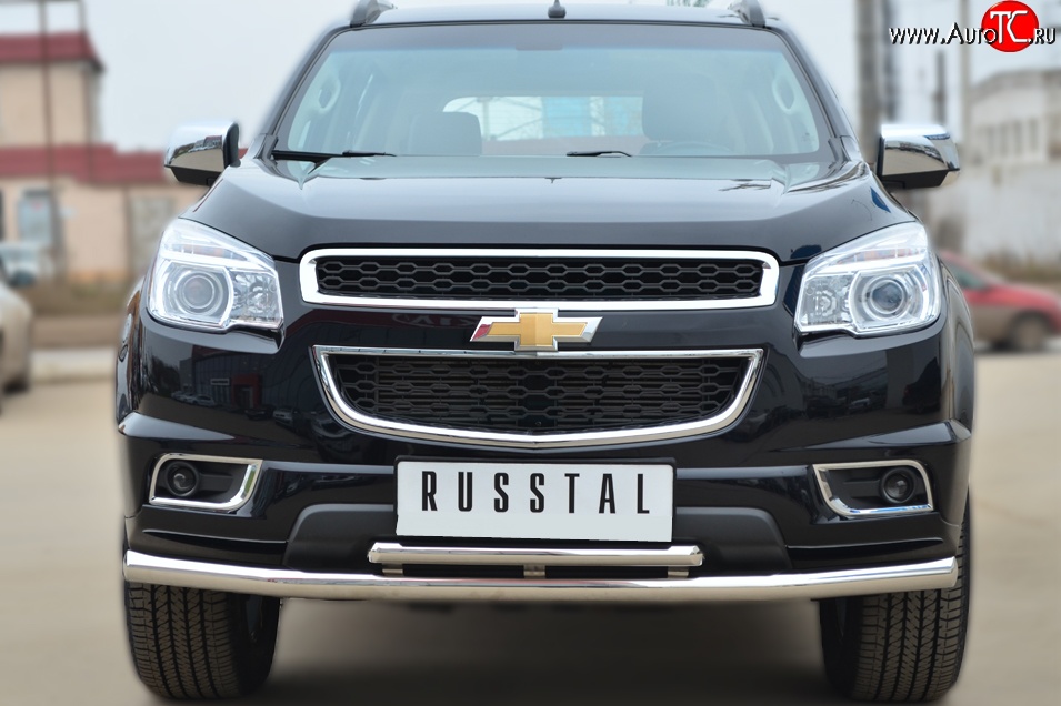 23 999 р. Защита переднего бампера (2 трубыØ63 и 42 мм, нержавейка) SLITKOFF Chevrolet Trailblazer GM800 дорестайлинг (2012-2016)  с доставкой в г. Майкоп
