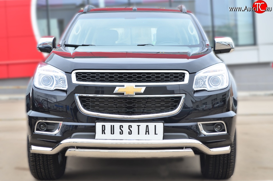 18 999 р. Защита переднего бампера (2 трубыØ76х42 и 63 мм, нержавейка) Russtal Chevrolet Trailblazer GM800 дорестайлинг (2012-2016)  с доставкой в г. Майкоп
