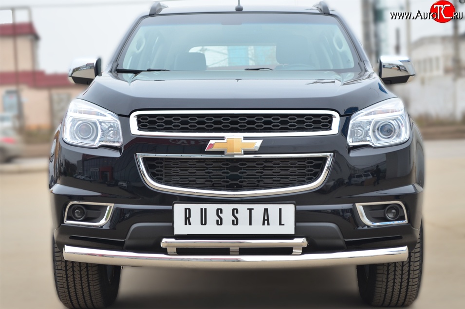 24 699 р. Защита переднего бампера (2 трубыØ76 и 42 мм, нержавейка) SLITKOFF Chevrolet Trailblazer GM800 дорестайлинг (2012-2016)  с доставкой в г. Майкоп