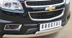 21 999 р. Защита переднего бампера (2 трубыØ75х42 мм, нержавейка) Russtal Chevrolet Trailblazer GM800 дорестайлинг (2012-2016)  с доставкой в г. Майкоп. Увеличить фотографию 2