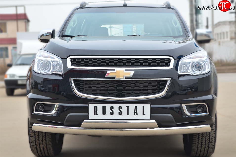 21 999 р. Защита переднего бампера (2 трубыØ75х42 мм, нержавейка) Russtal Chevrolet Trailblazer GM800 дорестайлинг (2012-2016)  с доставкой в г. Майкоп