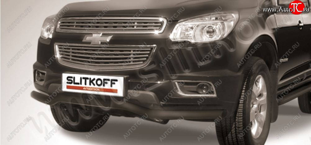 10 849 р. Защита переднего бампера Slitkoff (волна, d57) Chevrolet Trailblazer GM800 дорестайлинг (2012-2016) (Сталь с полимерным покрытием. Цвет: чёрный)  с доставкой в г. Майкоп