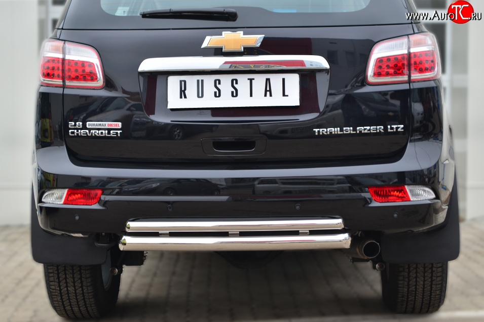 21 799 р. Защита заднего бампера (Ø63 и 42 мм, нержавейка) SLITKOFF  Chevrolet Trailblazer  GM800 (2012-2016) дорестайлинг  с доставкой в г. Майкоп