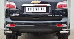 Защита заднего бампера (2 трубы Ø63 и 42 мм уголки, нержавейка) SLITKOFF Chevrolet Trailblazer  GM800 (2012-2016) дорестайлинг