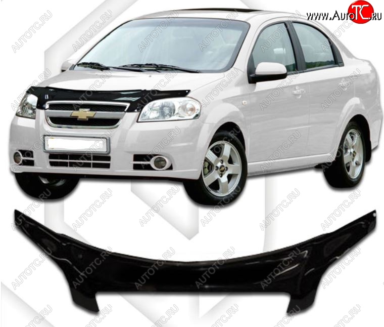 2 379 р. Дефлектор капота CA-Plastiс exclusive Chevrolet Aveo T250 седан рестайлинг (2006-2011) (Classic черный, Без надписи)  с доставкой в г. Майкоп