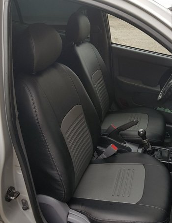 9 449 р. Чехлы для сидений Lord Autofashion Турин (экокожа) Chevrolet Aveo T250 седан рестайлинг (2006-2011) (Чёрный, вставка серый)  с доставкой в г. Майкоп. Увеличить фотографию 4