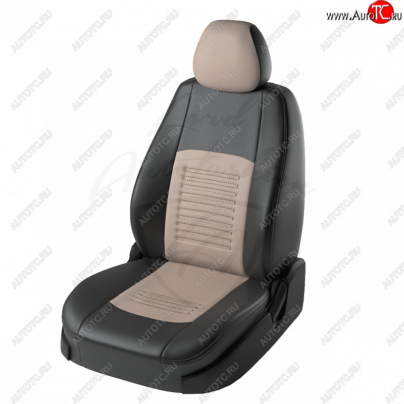 9 449 р. Чехлы для сидений Lord Autofashion Турин (экокожа) Chevrolet Aveo T250 седан рестайлинг (2006-2011) (Чёрный, вставка бежевая)  с доставкой в г. Майкоп