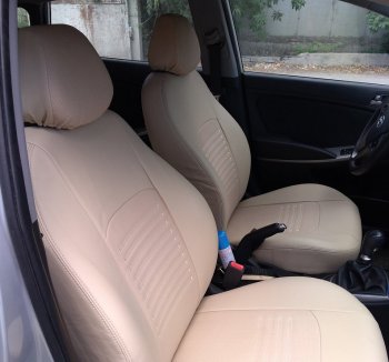 4 899 р. Чехлы для сидений Lord Autofashion Турин (экокожа) Chevrolet Aveo T300 хэтчбек (2011-2015) (Бежевый, вставка Бежевая)  с доставкой в г. Майкоп. Увеличить фотографию 3