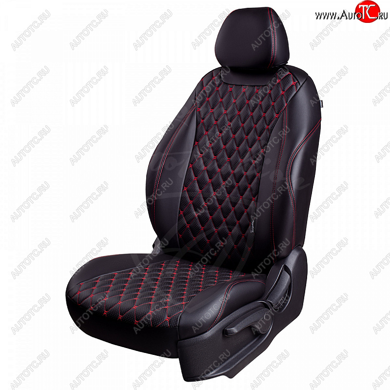 10 899 р. Чехлы для сидений Lord Autofashion Байрон (экокожа, раздельная спинка) Chevrolet Aveo T300 хэтчбек (2011-2015) (Черный, вставка черная, строчка красная)  с доставкой в г. Майкоп