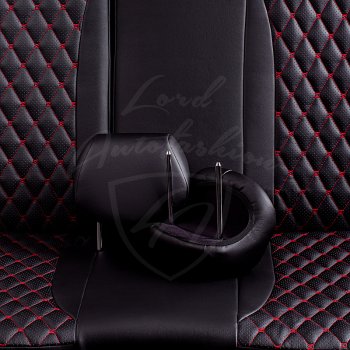 10 899 р. Чехлы для сидений Lord Autofashion Байрон (экокожа, раздельная спинка) Chevrolet Aveo T300 хэтчбек (2011-2015) (Черный, вставка черная, строчка красная)  с доставкой в г. Майкоп. Увеличить фотографию 6