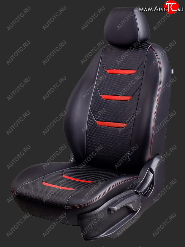 7 899 р. Чехлы для сидений Lord Autofashion Турин 2 (экокожа, спинка 60/40, 2 Г-образных подголовника)  Chevrolet Aveo  T300 (2011-2015) седан, хэтчбек (Черный/Черный/Красный/Красный)  с доставкой в г. Майкоп