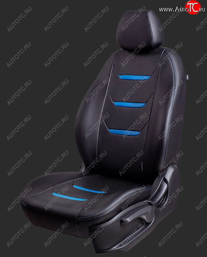 7 799 р. Чехлы для сидений Lord Autofashion Турин 2 (экокожа, спинка 60/40, 2 Г-образных подголовника)  Chevrolet Aveo  T300 (2011-2015) седан, хэтчбек (Черный/Черный/Синий/Синий)  с доставкой в г. Майкоп