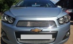 1 539 р. Нижняя сетка на бампер Russtal (хром) Chevrolet Aveo T300 хэтчбек (2011-2015)  с доставкой в г. Майкоп. Увеличить фотографию 2