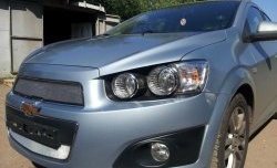 1 539 р. Нижняя сетка на бампер Russtal (хром) Chevrolet Aveo T300 хэтчбек (2011-2015)  с доставкой в г. Майкоп. Увеличить фотографию 3