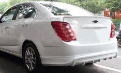 4 199 р. Накладка на задний бампер CT Chevrolet Aveo T300 седан (2011-2015) (Неокрашенная)  с доставкой в г. Майкоп. Увеличить фотографию 2