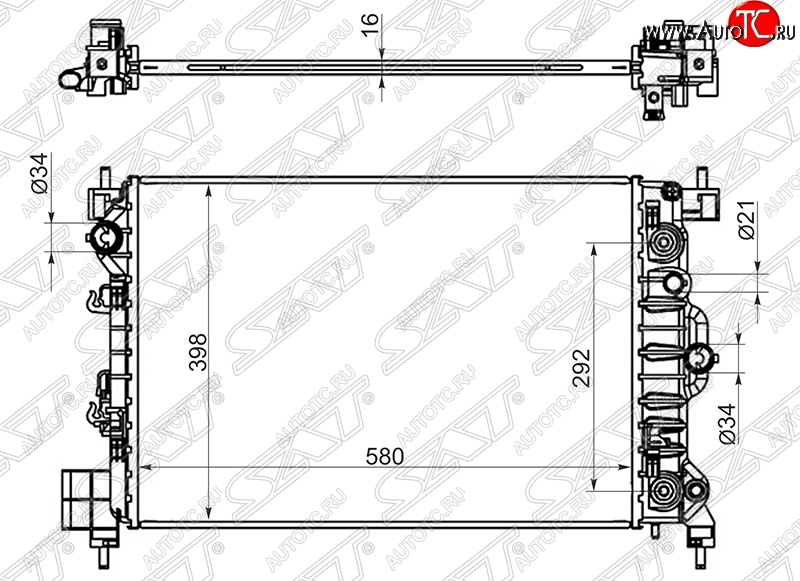 5 549 р. Радиатор двигателя SAT (пластинчатый, 1.6, АКПП/МКПП) Chevrolet Aveo T300 седан (2011-2015)  с доставкой в г. Майкоп