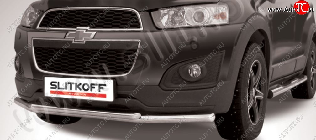 9 999 р. Защита переднего бампера на Chevrolet Slitkoff (двойная, d57/42)  Chevrolet Captiva (2013-2016) 2-ой рестайлинг (Сталь с полимерным покрытием. Цвет: серебристый)  с доставкой в г. Майкоп