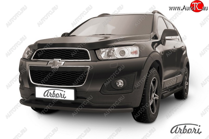6 389 р. Защита переднего бампера Arbori (радиусная, черная, 1 труба d57 mm). Chevrolet Captiva 2-ой рестайлинг (2013-2016)  с доставкой в г. Майкоп