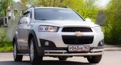 Двойная защита переднего бампера из труб диаметром 63 и 51 мм Petroil Tuning Chevrolet Captiva 1-ый рестайлинг (2011-2013) (Нержавейка)