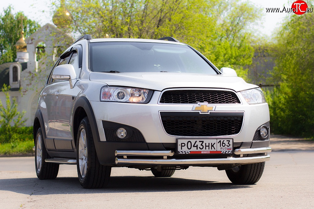 3 879 р. Двойная защита переднего бампера из труб диаметром 63 и 51 мм Petroil Tuning Chevrolet Captiva 1-ый рестайлинг (2011-2013) (Нержавейка)  с доставкой в г. Майкоп