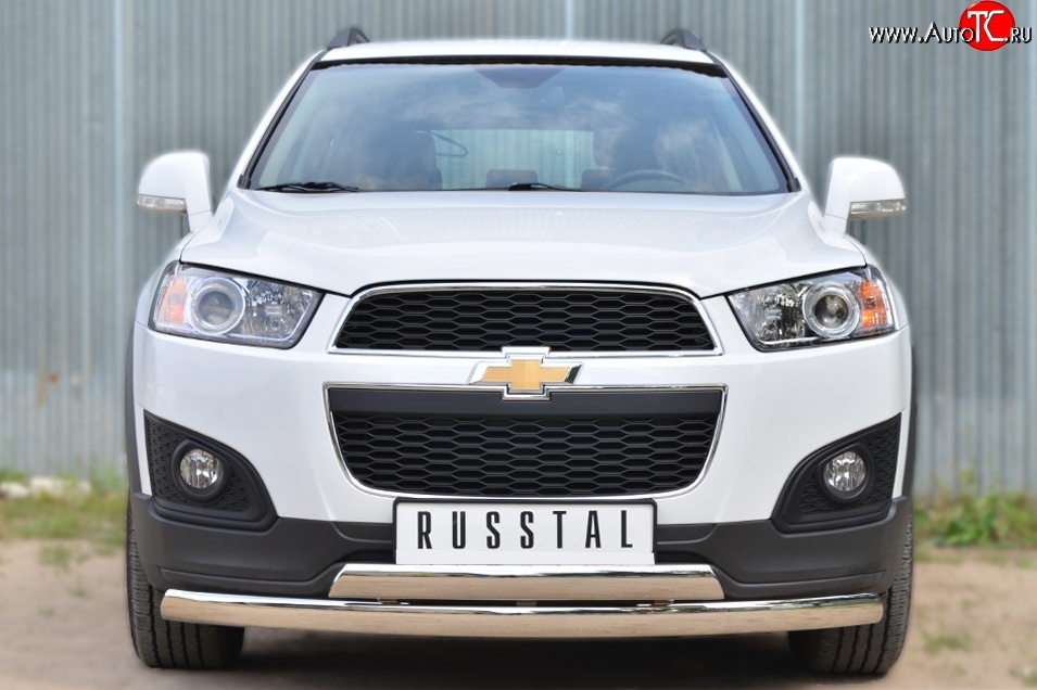 16 849 р. Защита переднего бампера (2 трубыØ75х42 мм, нержавейка) Russtal Chevrolet Captiva 2-ой рестайлинг (2013-2016)  с доставкой в г. Майкоп