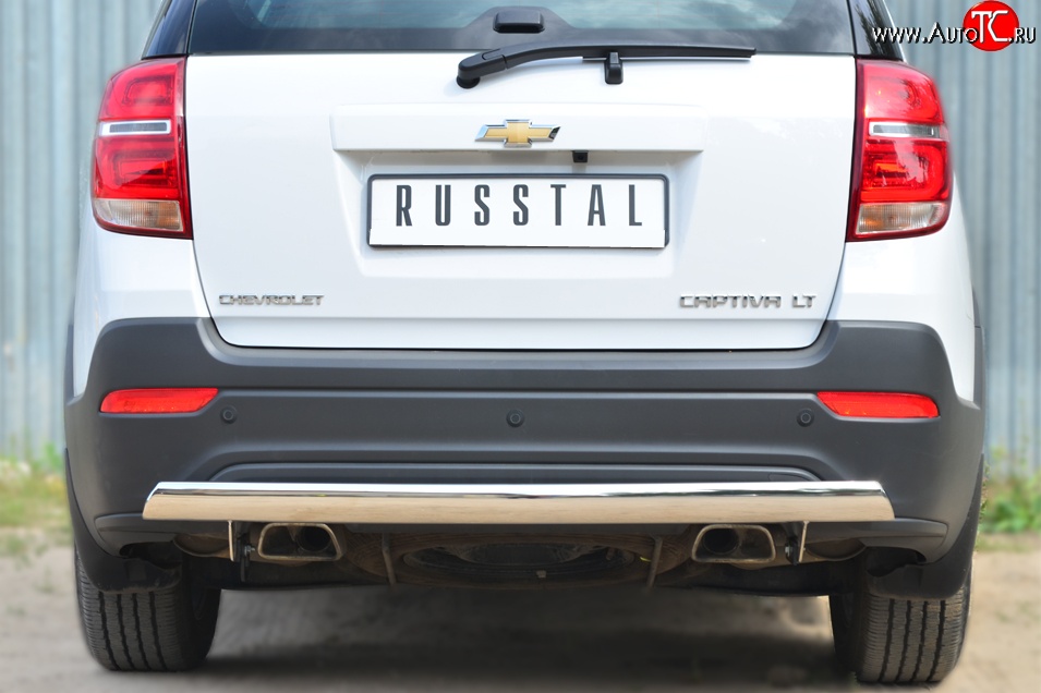 12 499 р. Защита заднего бампера (Ø75x42 мм, нержавейка) Russtal Chevrolet Captiva 2-ой рестайлинг (2013-2016)  с доставкой в г. Майкоп