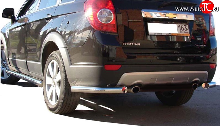 5 949 р. Защита заднего бампера (углы d63.5 мм) Металл Дизайн  Chevrolet Captiva (2006-2011)  дорестайлинг (полированная нержавейка)  с доставкой в г. Майкоп