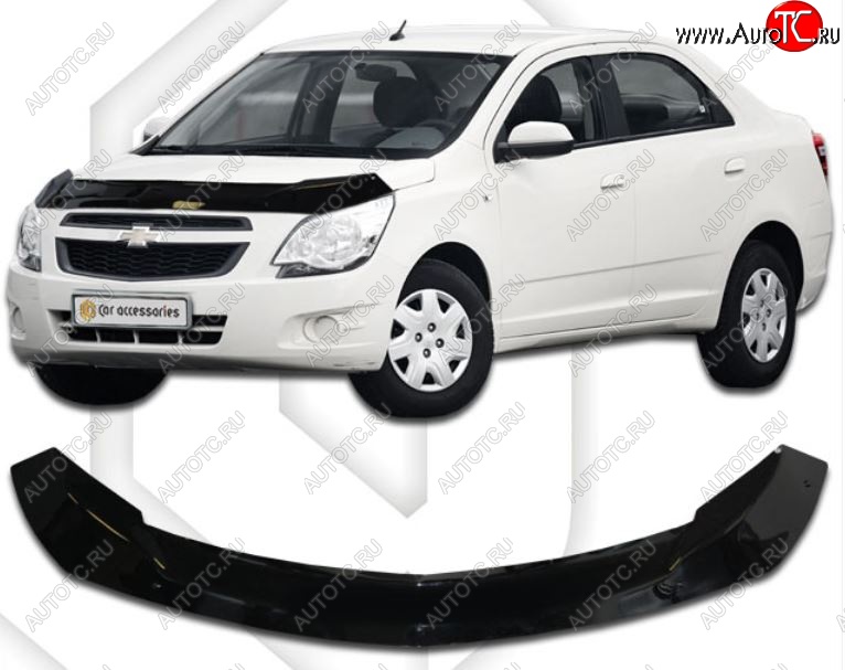 2 199 р. Дефлектор капота CA-Plastic  Chevrolet Cobalt (2011-2016) седан дорестайлинг (Classic черный, Без надписи)  с доставкой в г. Майкоп