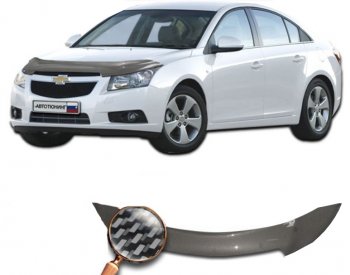 2 559 р. Дефлектор капота CA-Plastiс  Chevrolet Cruze ( J300,  D2LC) (2009-2018) седан дорестайлинг, седан рестайлинг (серия Шелкография карбон-серебро)  с доставкой в г. Майкоп. Увеличить фотографию 2