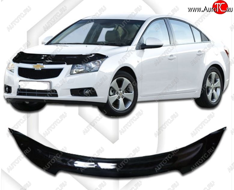 2 079 р. Дефлектор капота CA-Plastic Chevrolet Cruze J305 хэтчбек дорестайлинг (2009-2012) (Classic черный, Без надписи)  с доставкой в г. Майкоп