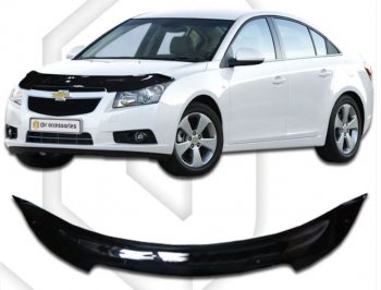 2 079 р. Дефлектор капота CA-Plastic Chevrolet Cruze J300 седан дорестайлинг (2009-2012) (серия Classic черный, Без надписи)  с доставкой в г. Майкоп. Увеличить фотографию 2