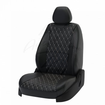 Чехлы для сидений Lord Autofashion Байрон (экокожа) Chevrolet Cruze J300 седан рестайлинг (2012-2015) (Чёрный, вставка чёрная, строчка бежевая)