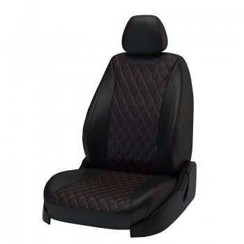 Чехлы для сидений Lord Autofashion Байрон (экокожа) Chevrolet Cruze J300 седан рестайлинг (2012-2015) (Чёрный, вставка чёрная, строчка красная)