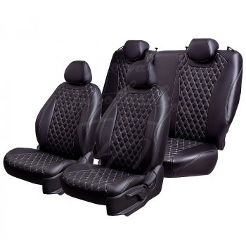 19 649 р. Чехлы для сидений Lord Autofashion Байрон (экокожа, раздельная спинка, 2П+1Г-образные подголовники) Chevrolet Cruze J300 седан дорестайлинг (2009-2012) (Черный, вставка черная, строчка серая)  с доставкой в г. Майкоп. Увеличить фотографию 7
