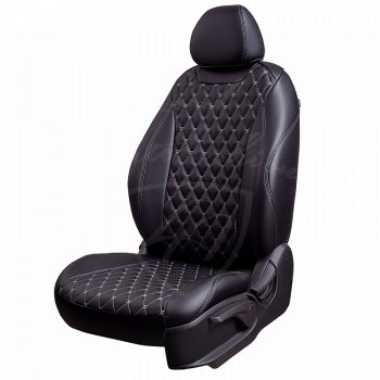 Чехлы для сидений Lord Autofashion Байрон (экокожа, раздельная спинка, 2П+1Г-образные подголовники) Chevrolet Cruze J305 хэтчбек рестайлинг (2012-2015) (Черный, вставка черная, строчка серая)