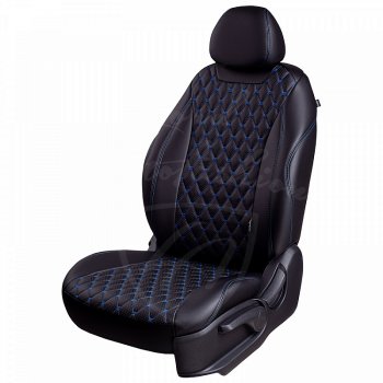 Чехлы для сидений Lord Autofashion Байрон (экокожа, раздельная спинка, 2П+1Г-образные подголовники) Chevrolet Cruze J305 хэтчбек рестайлинг (2012-2015) (Черный, вставка черная, строчка синяя)