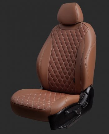 Чехлы для сидений Lord Autofashion Байрон (экокожа, спинка 60/40, 2 П- и 1 Г-образных подголовника) Chevrolet Cruze J305 хэтчбек рестайлинг (2012-2015) (Тёмно-коричневый, вставка тёмно-коричневая, строчка бежевая)