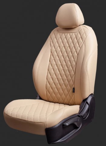 10 899 р. Чехлы для сидений Lord Autofashion Байрон (экокожа, спинка 60/40, 2 П- и 1 Г-образных подголовника) Chevrolet Cruze J305 хэтчбек рестайлинг (2012-2015) (Бежевый, вставка бежевая, строчка бежевая)  с доставкой в г. Майкоп. Увеличить фотографию 2