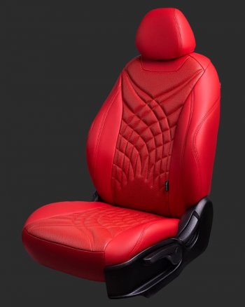 Чехлы для сидений Lord Autofashion Байрон ЖУК (экокожа, спинка 60/40, 2 П- и 1 Г-образных подголовника) Chevrolet Cruze J305 хэтчбек рестайлинг (2012-2015) (Красный, вставка красная, строчка красная)
